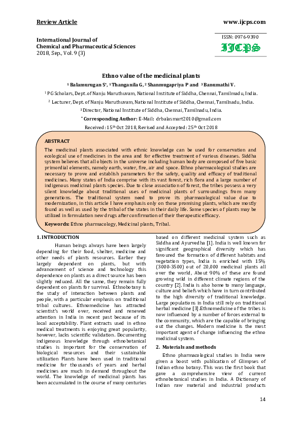 (PDF) Ethno value of the medicinal plants
