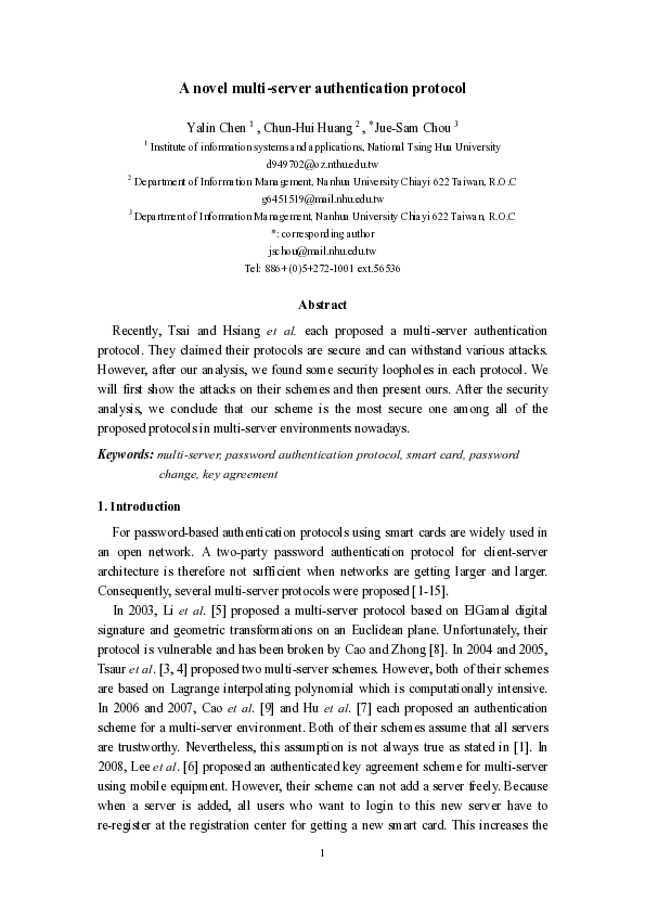 (PDF) A novel multi-server authentication protocol