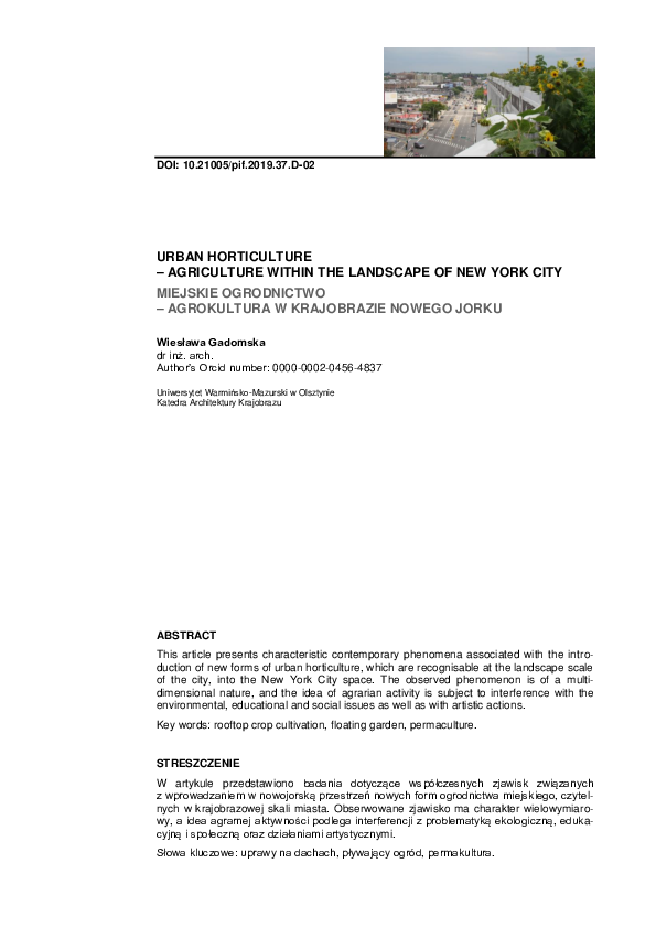 (PDF) Urban Horticulture – Agriculture Within the Landscape of New York ...