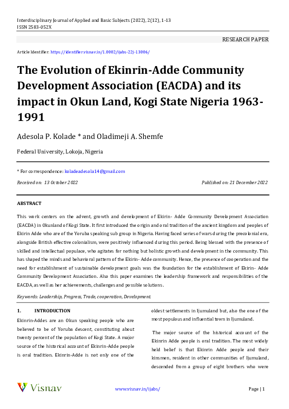 (PDF) The Evolution of Ekinrin-Adde Community Development Association ...