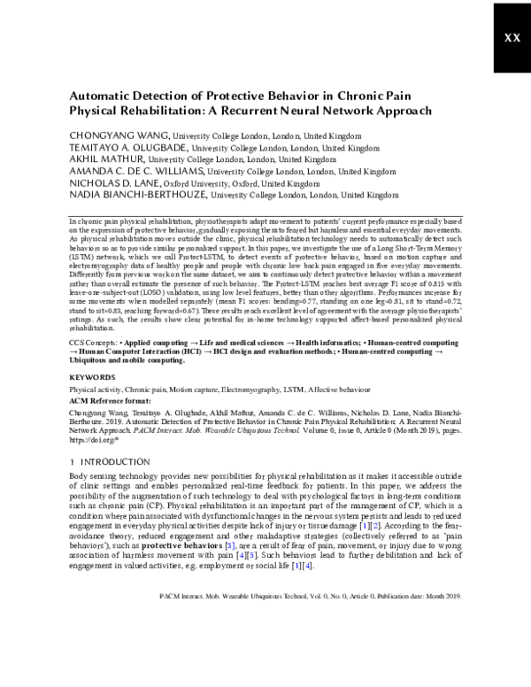 (PDF) Automatic Detection of Protective Behavior in Chronic Pain ...