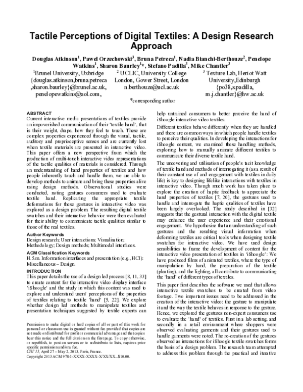 (PDF) Tactile perceptions of digital textiles