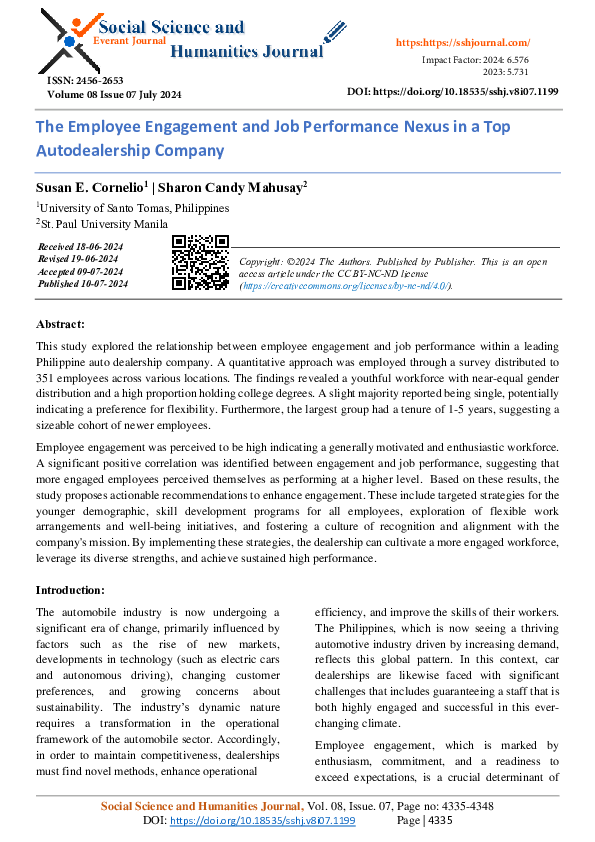 (PDF) The Employee Engagement and Job Performance Nexus in a Top ...