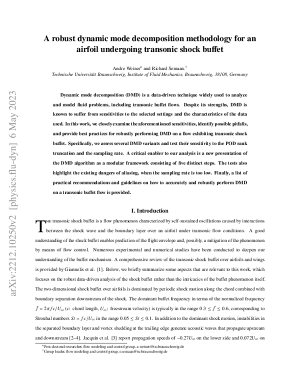 (PDF) Robust Dynamic Mode Decomposition Methodology for an Airfoil ...