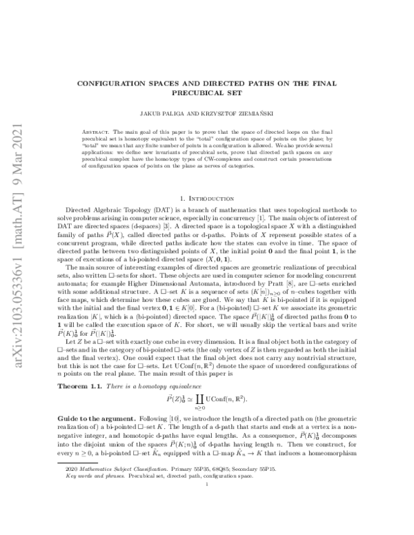 (PDF) Configuration spaces and directed paths on the final precubical set