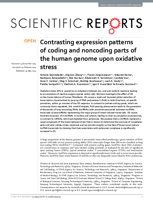 (PDF) Contrasting expression patterns of coding and noncoding parts of ...