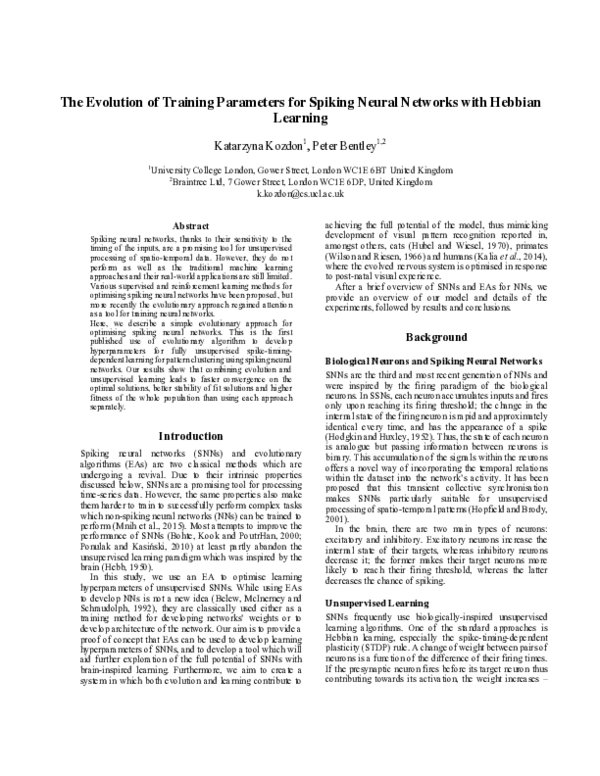 (PDF) The Evolution of Training Parameters for Spiking Neural Networks ...