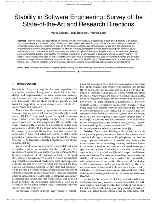 (PDF) Stability in Software Engineering: Survey of the State-of-the-Art ...