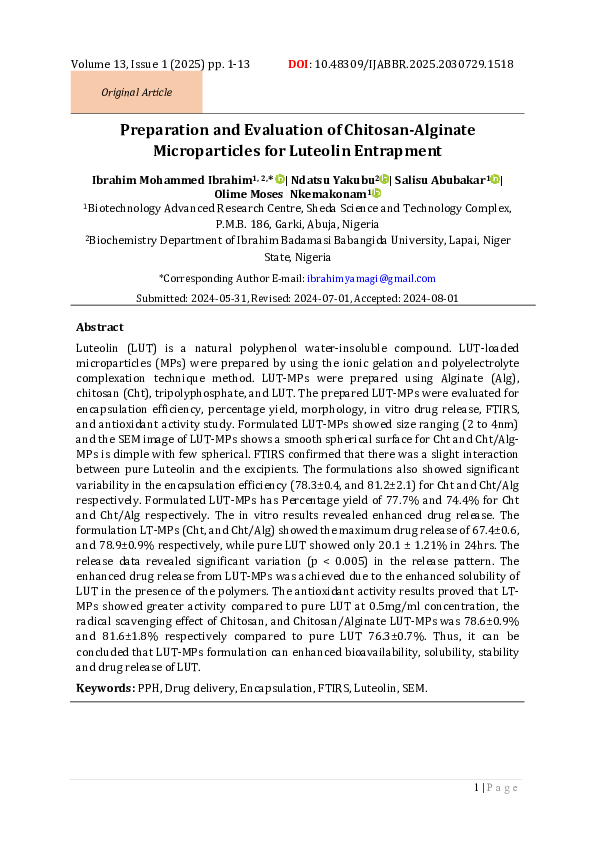 (PDF) Preparation and Evaluation of Chitosan-Alginate Microparticles ...