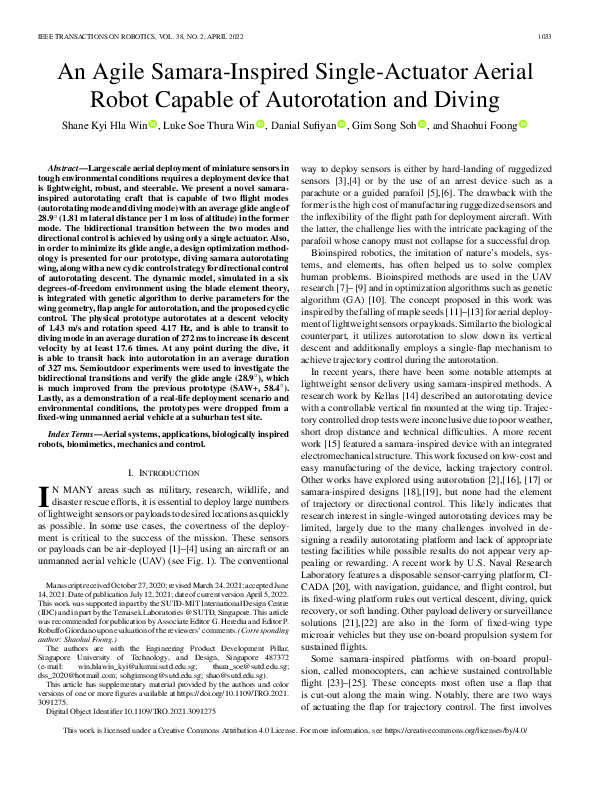 (PDF) An Agile Samara-Inspired Single-Actuator Aerial Robot Capable of ...