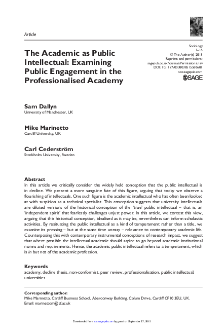 (PDF) The Academic as Public Intellectual: Examining Public Engagement ...