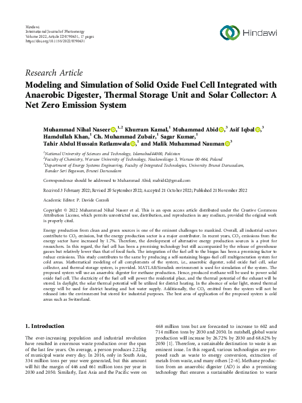(PDF) Modeling and Simulation of Solid Oxide Fuel Cell Integrated with ...