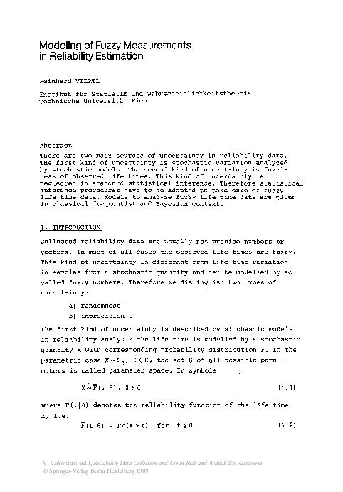 (PDF) Modeling of Fuzzy Measurements in Reliability Estimation