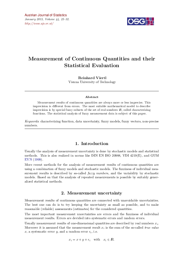 (PDF) Measurement of Continuous Quantities and their Statistical Evaluation