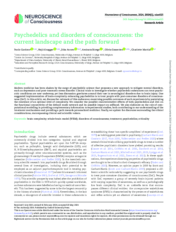 (PDF) Psychedelics and disorders of consciousness: the current ...