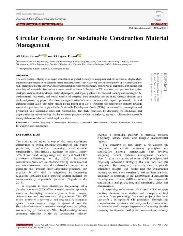 (PDF) Circular Economy for Sustainable Construction Material Management