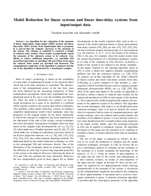 (PDF) Model reduction for linear systems and linear time-delay systems ...