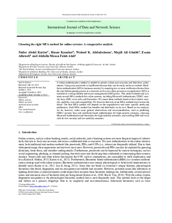(PDF) Choosing the right MFA method for online systems: A comparative ...