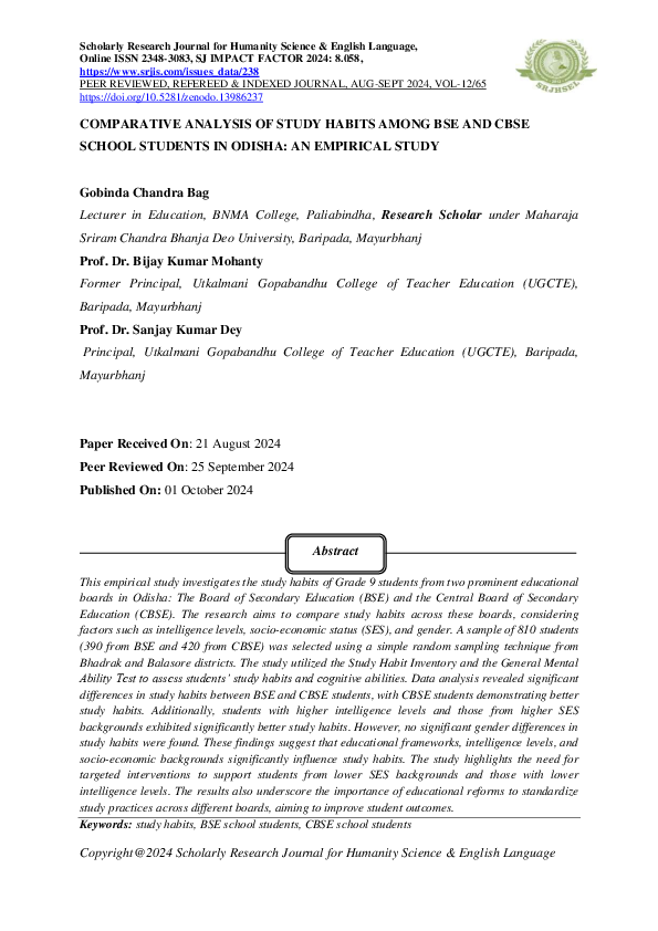 (PDF) COMPARATIVE ANALYSIS OF STUDY HABITS AMONG BSE AND CBSE SCHOOL ...