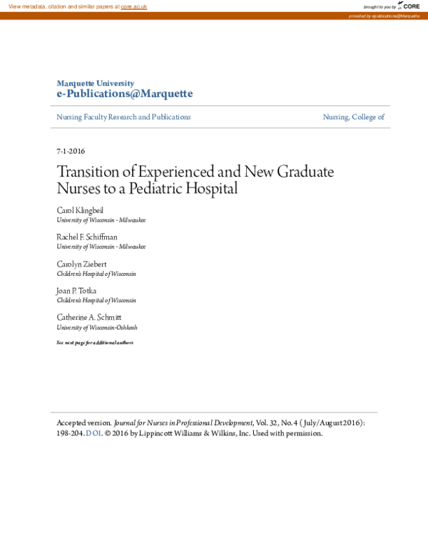 (PDF) Transition of Experienced and New Graduate Nurses to a Pediatric ...
