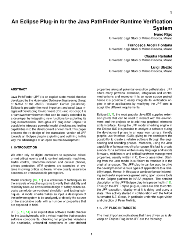 (PDF) An Eclipse Plug-in for the Java PathFinder Runtime Verification ...