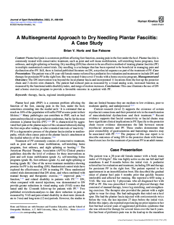 (PDF) A Multisegmental Approach to Dry Needling Plantar Fasciitis: A ...