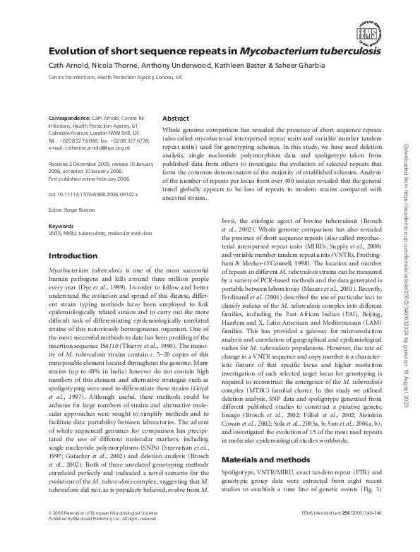 (PDF) Evolution of short sequence repeats in Mycobacterium tuberculosis