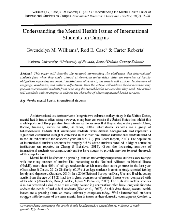 (PDF) Understanding the Mental Health Issues of International Students ...