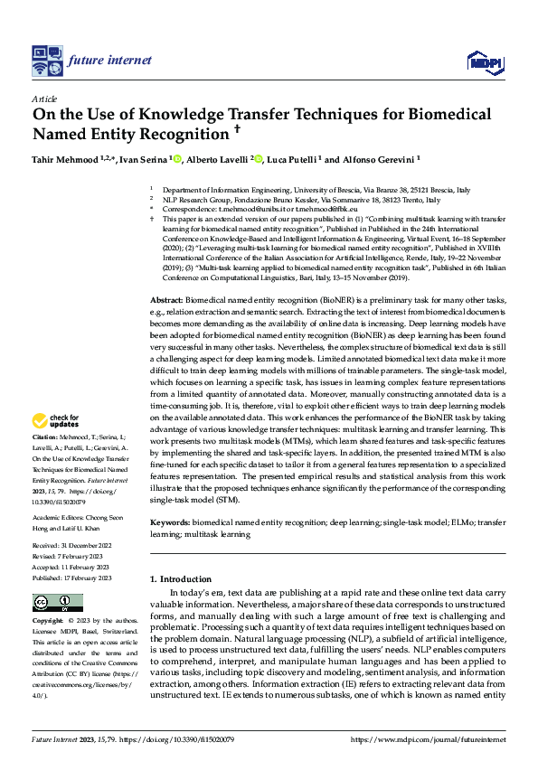 (PDF) On the Use of Knowledge Transfer Techniques for Biomedical Named ...