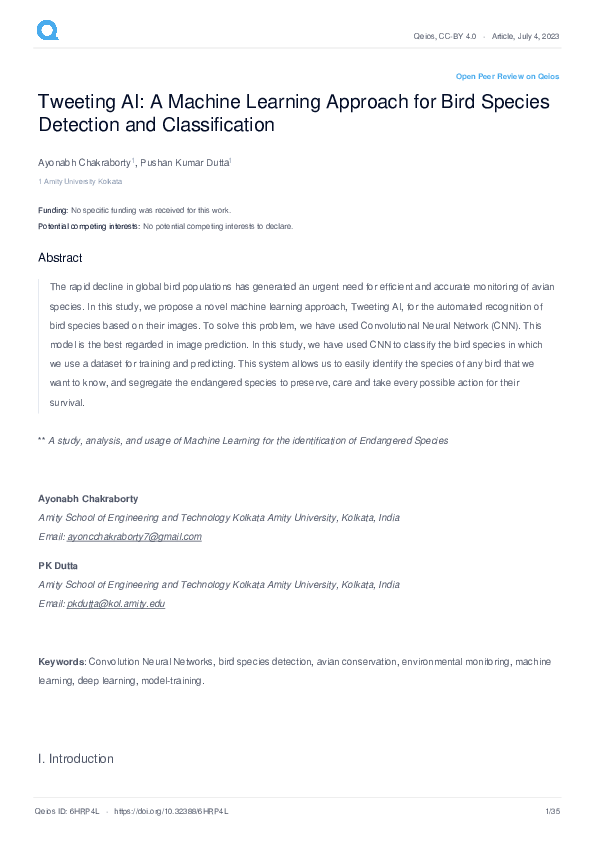 (PDF) Tweeting AI: A Machine Learning Approach for Bird Species ...