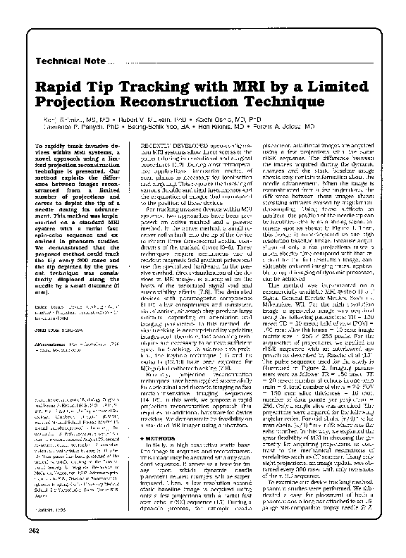 (PDF) Rapid tip tracking with MRI by a limited projection ...