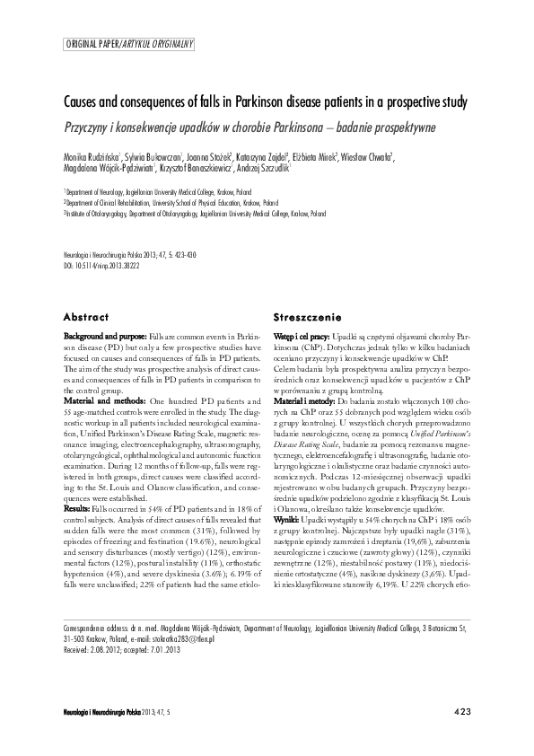(PDF) Causes and consequences of falls in Parkinson disease patients in ...