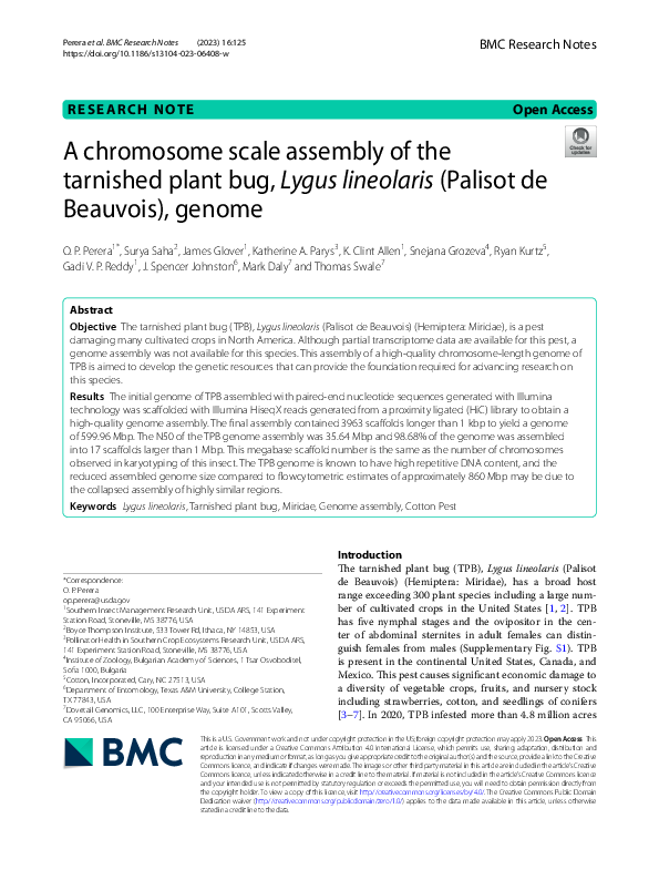 (PDF) A Chromosome scale assembly of the tarnished plant bug, Lygus ...