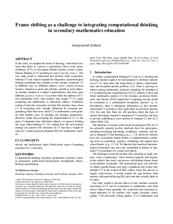 (PDF) Frame shifting as a challenge to integrating computational ...