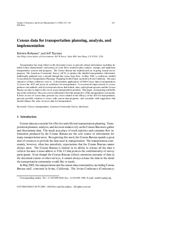 (PDF) Census data for transportation planning, analysis, and implementation