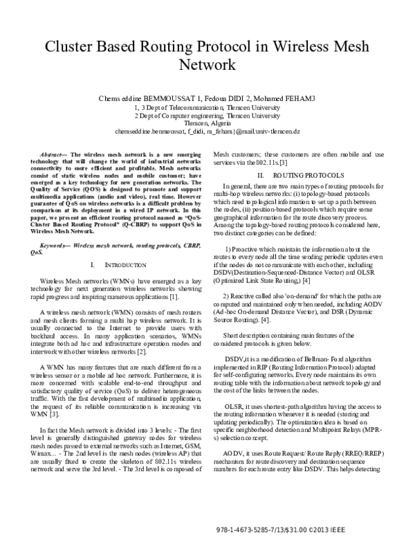 (PDF) Cluster based routing protocol in wireless mesh network