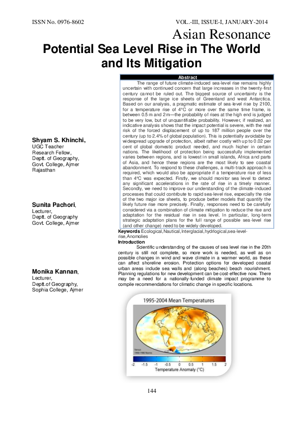 (PDF) Potential Sea Level Rise in The World and Its Mitigation