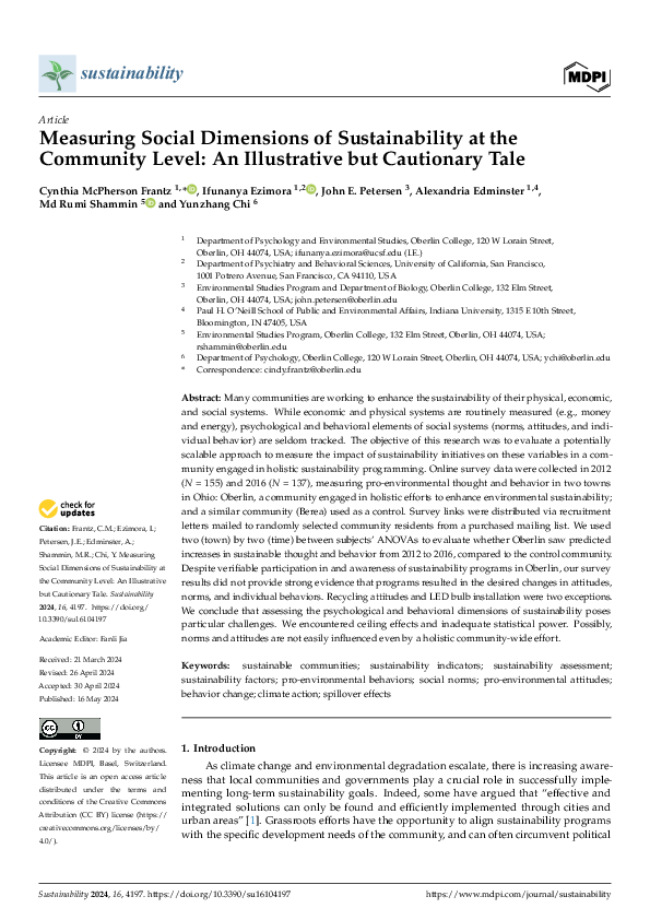 (PDF) Measuring Social Dimensions of Sustainability at the Community ...
