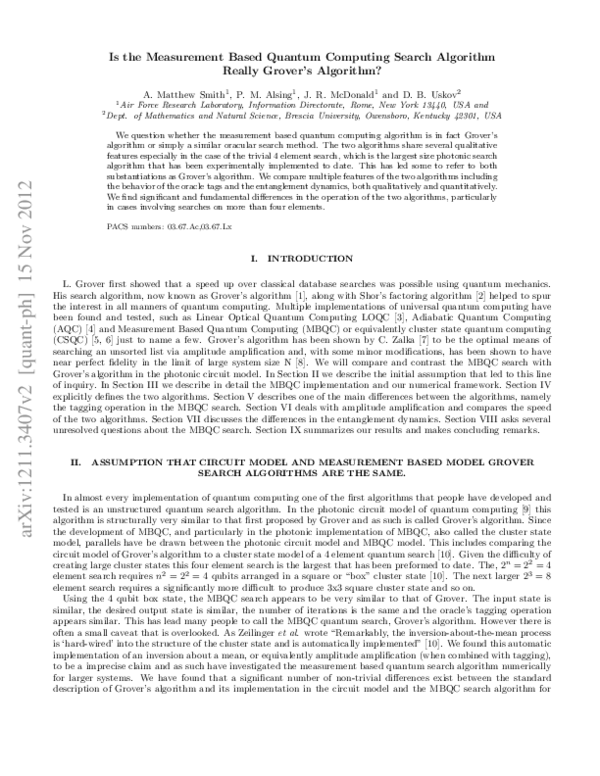 (PDF) Is the Measurement Based Quantum Computing Search Algorithm ...