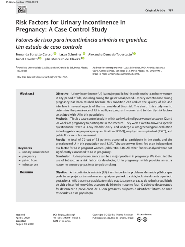 (PDF) Risk Factors for Urinary Incontinence in Pregnancy: A Case ...