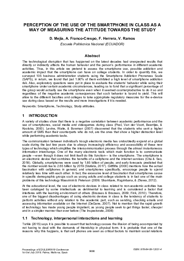 (PDF) Perception of the Use of the Smartphone in Class as a Way of ...