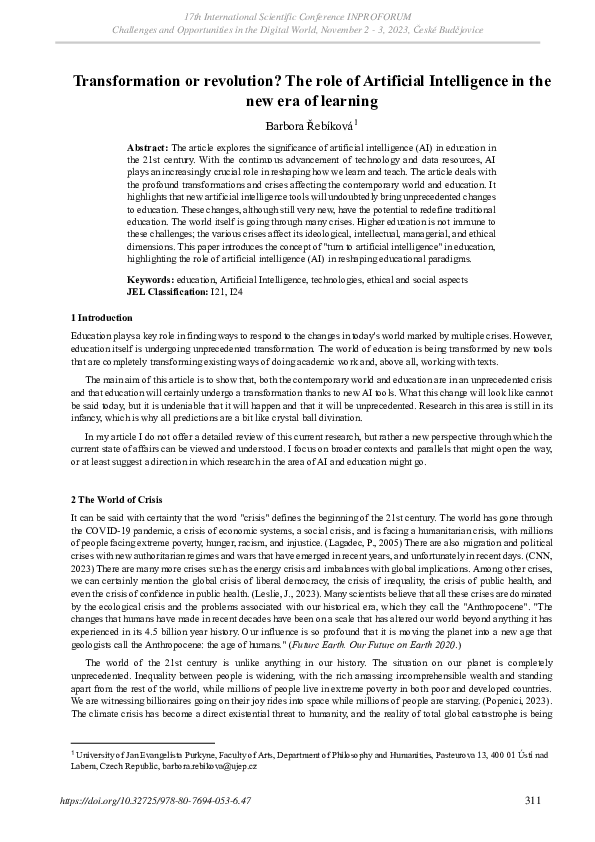 (PDF) Transformation or revolution? The role of Artificial Intelligence ...