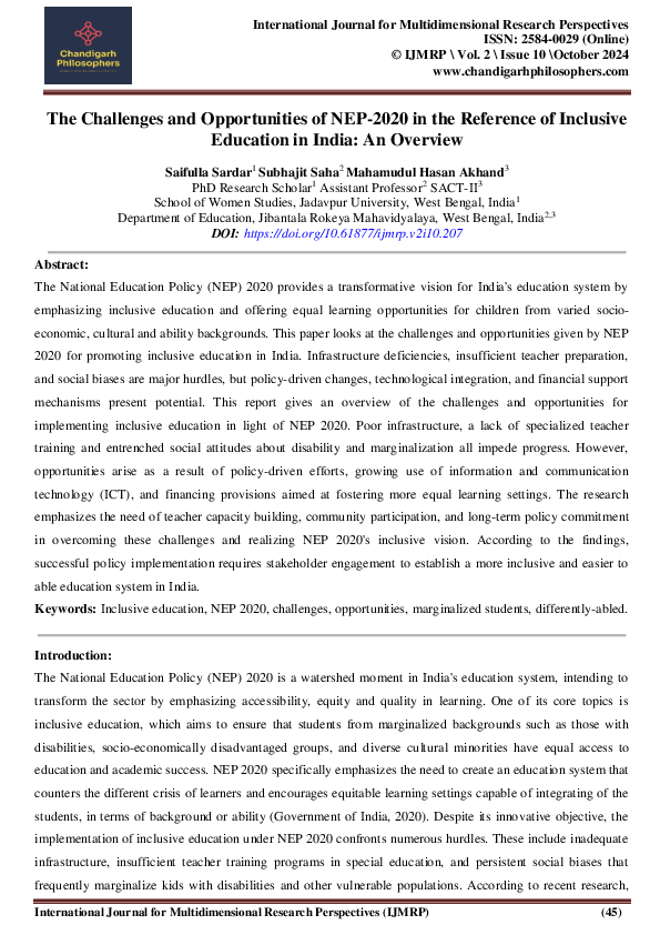 (PDF) The Challenges and Opportunities of NEP-2020 in the Reference of ...