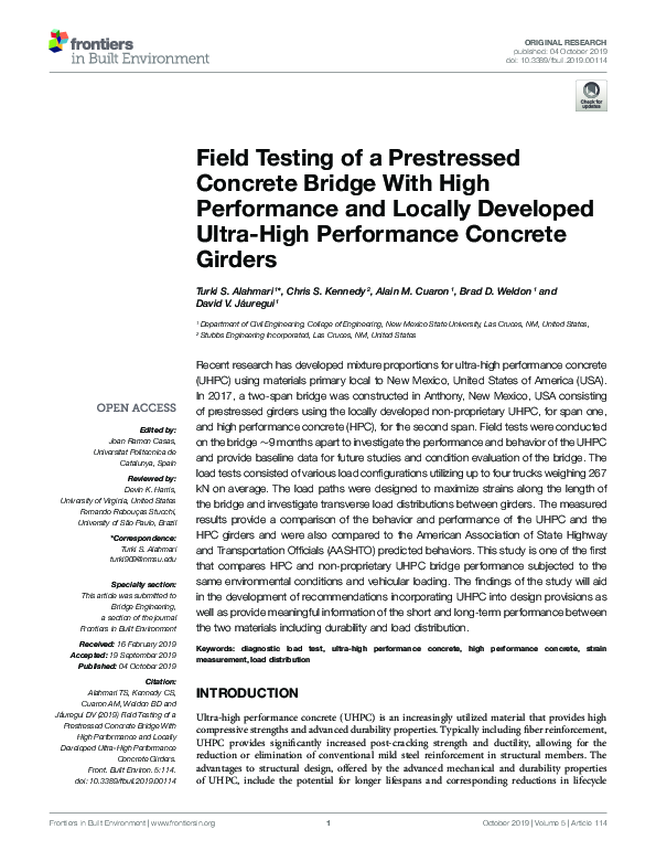 (PDF) Field Testing of a Prestressed Concrete Bridge With High ...