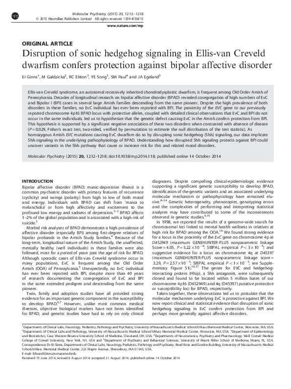 (PDF) Disruption of sonic hedgehog signaling in Ellis-van Creveld ...