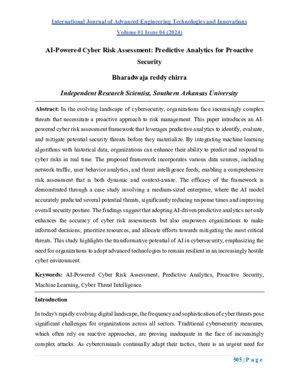 (PDF) AI-Powered Cyber Risk Assessment: Predictive Analytics for ...