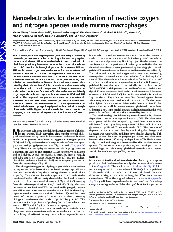 (PDF) Nanoelectrodes for determination of reactive oxygen and nitrogen ...