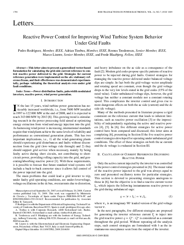 (PDF) Reactive Power Control for Improving Wind Turbine System Behavior ...