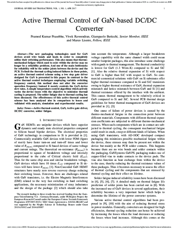 (PDF) Active Thermal Control of GaN-Based DC/DC Converter