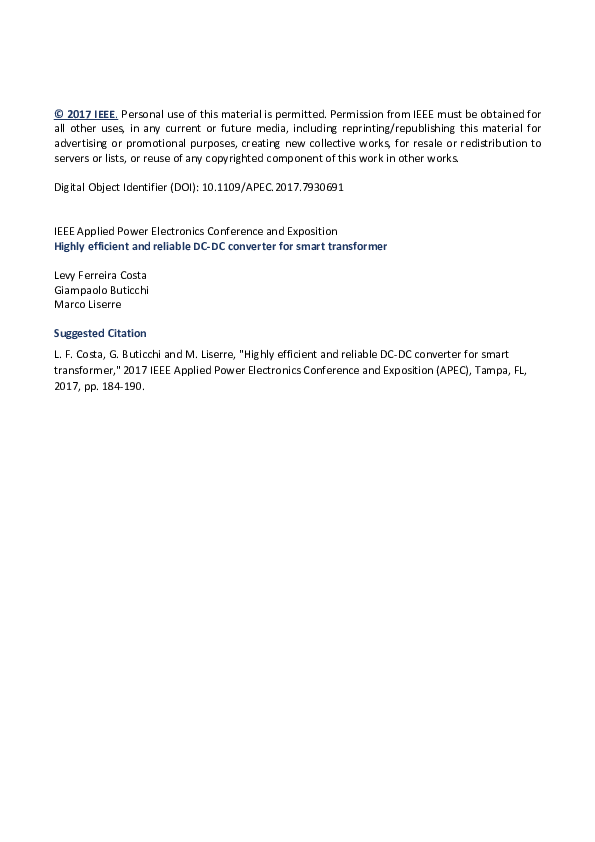 (PDF) Highly efficient and reliable DC-DC converter for smart transformer